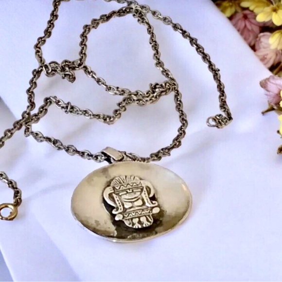 Sterling Silver 900 Mayan Diety Pendant with 1/20 Gold Filled Chain - Picture 3 of 14